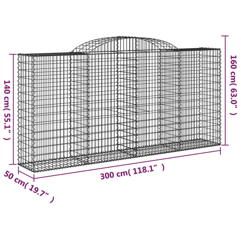 vidaXL 6 db íves horganyzott vas gabion kosár 300x50x140/160 cm