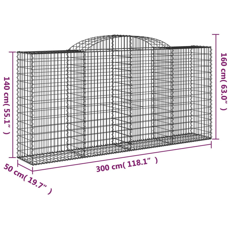 vidaXL 25 db íves horganyzott vas gabion kosár 300x50x140/160 cm