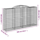 vidaXL 4 db íves horganyzott vas gabion kosár 300x50x160/180 cm