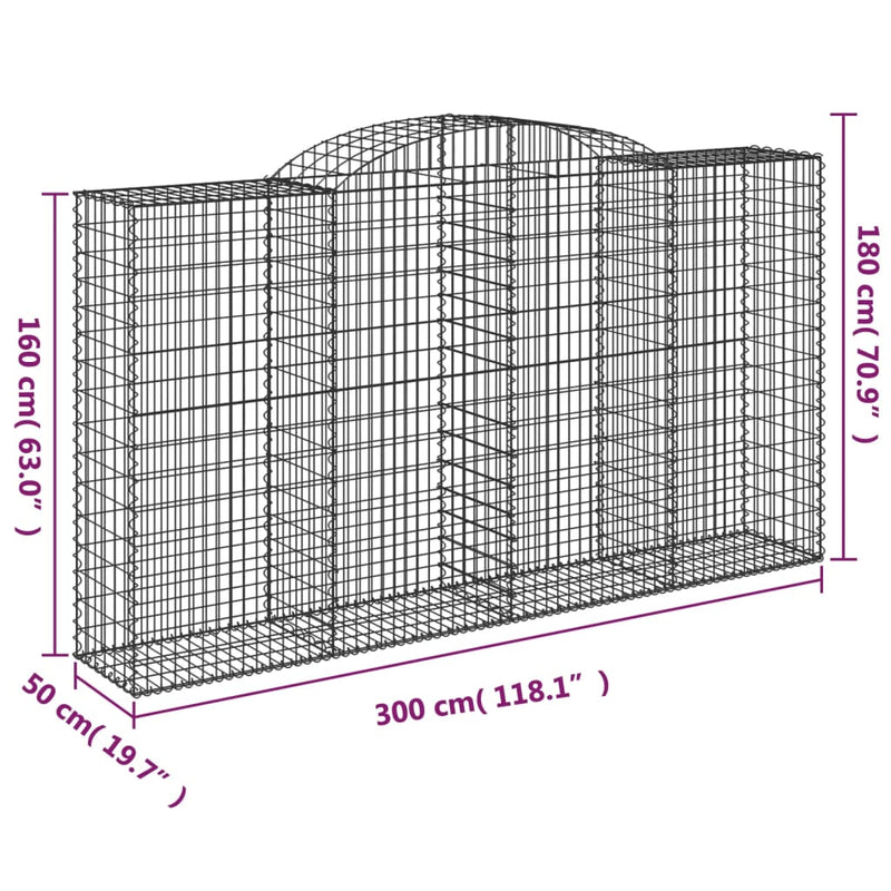 vidaXL 4 db íves horganyzott vas gabion kosár 300x50x160/180 cm