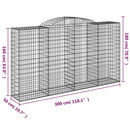 vidaXL 5 db íves horganyzott vas gabion kosár 300x50x160/180 cm