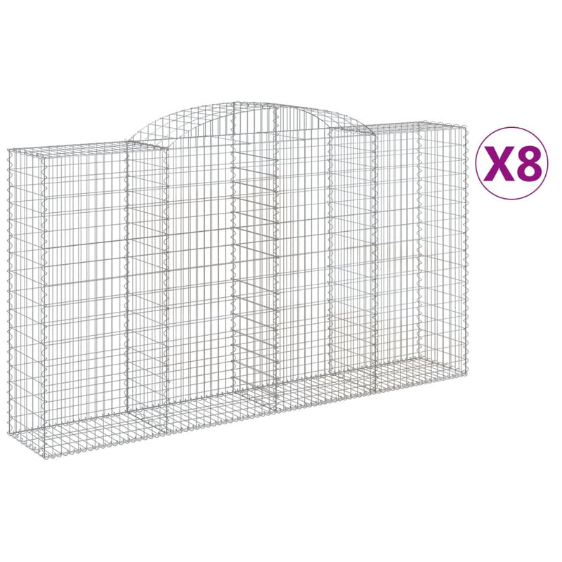 vidaXL 8 db íves horganyzott vas gabion kosár 300x50x160/180 cm