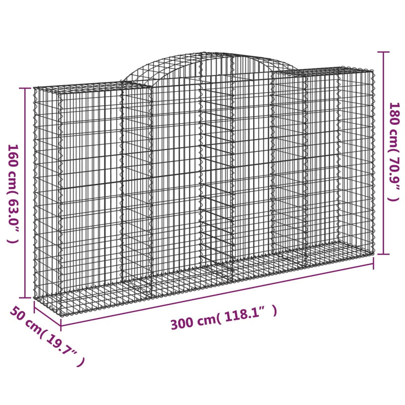 vidaXL 8 db íves horganyzott vas gabion kosár 300x50x160/180 cm