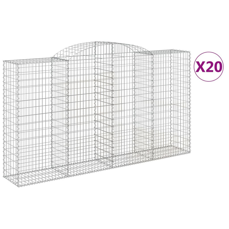 vidaXL 20 db íves horganyzott vas gabion kosár 300x50x160/180 cm