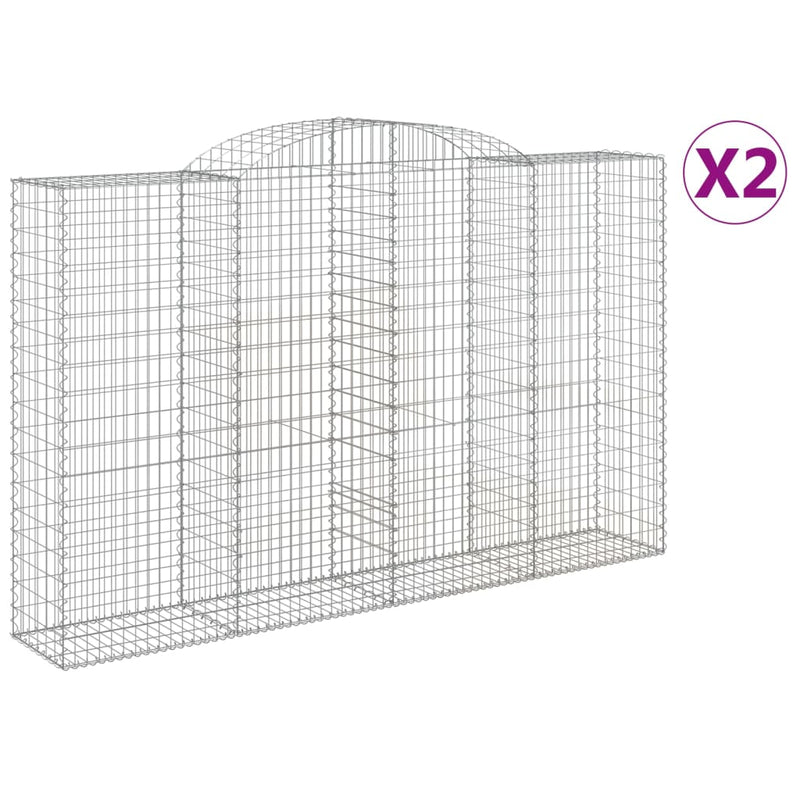 vidaXL 2 db íves horganyzott vas gabion kosár 300x50x180/200 cm