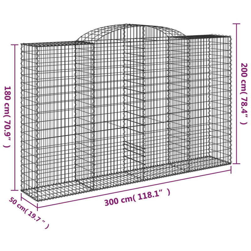 vidaXL 4 db íves horganyzott vas gabion kosár 300x50x180/200 cm