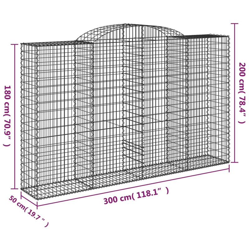 vidaXL 7 db íves horganyzott vas gabion kosár 300x50x180/200 cm