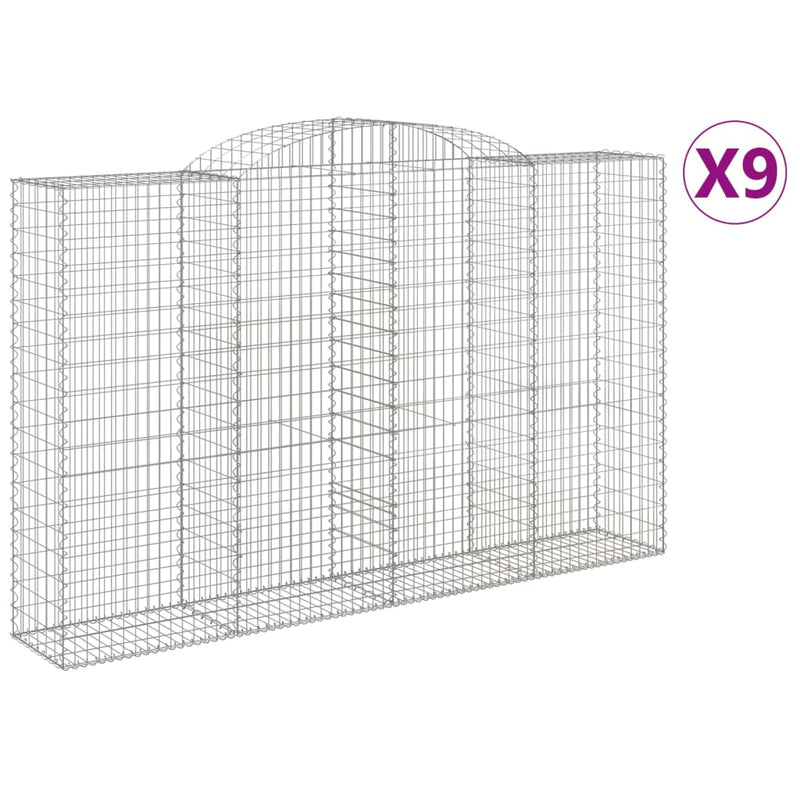 vidaXL 9 db íves horganyzott vas gabion kosár 300x50x180/200 cm