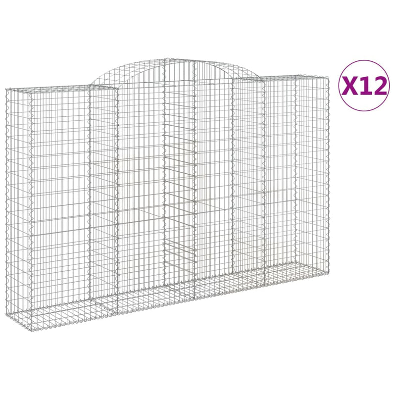 vidaXL 12 db íves horganyzott vas gabion kosár 300x50x180/200 cm