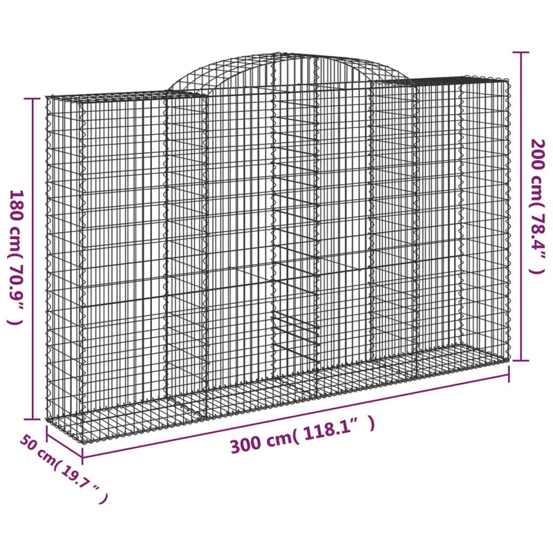 vidaXL 12 db íves horganyzott vas gabion kosár 300x50x180/200 cm