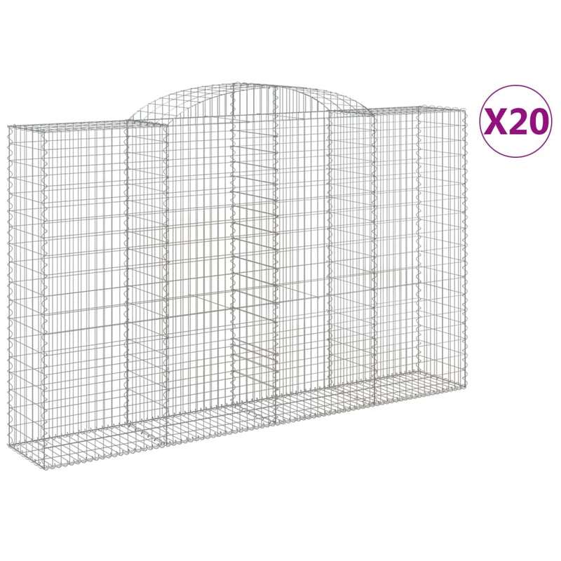 vidaXL 20 db íves horganyzott vas gabion kosár 300x50x180/200 cm