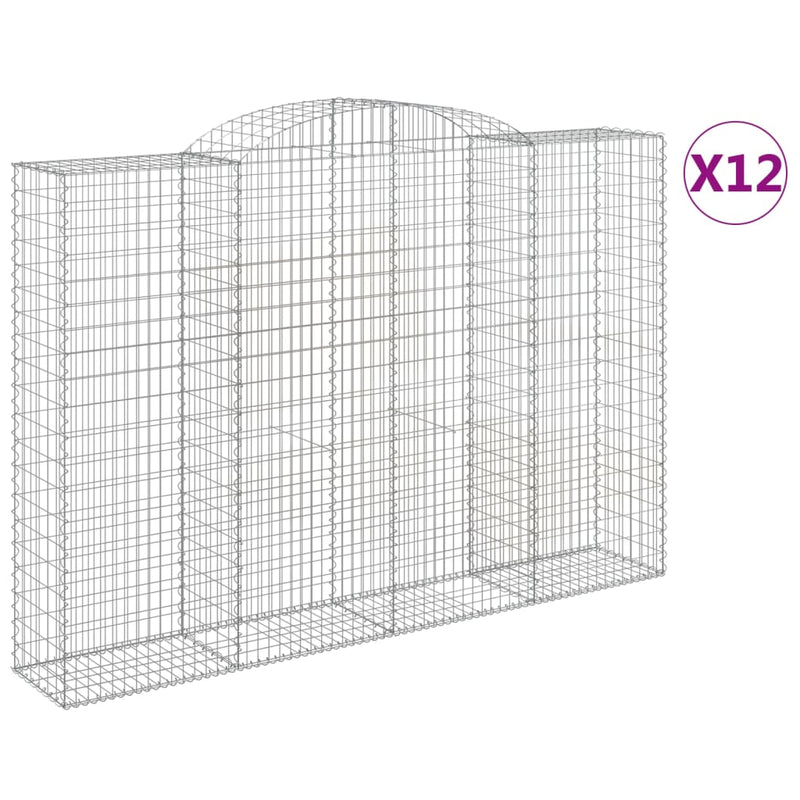 vidaXL 12 db íves horganyzott vas gabion kosár 300x50x200/220 cm