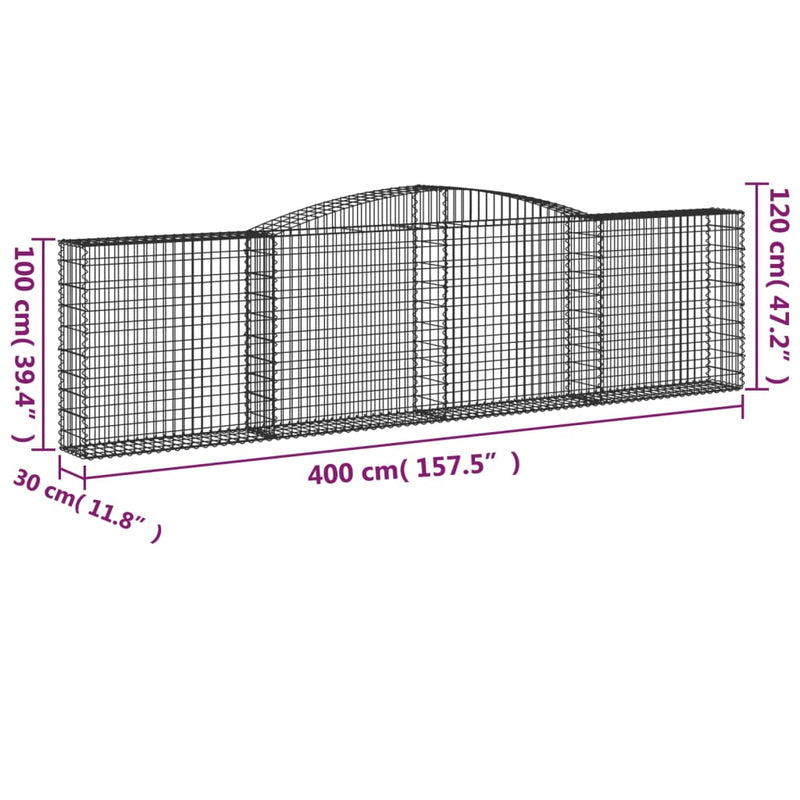 vidaXL 20 db íves horganyzott vas gabion kosár 400x30x100/120 cm
