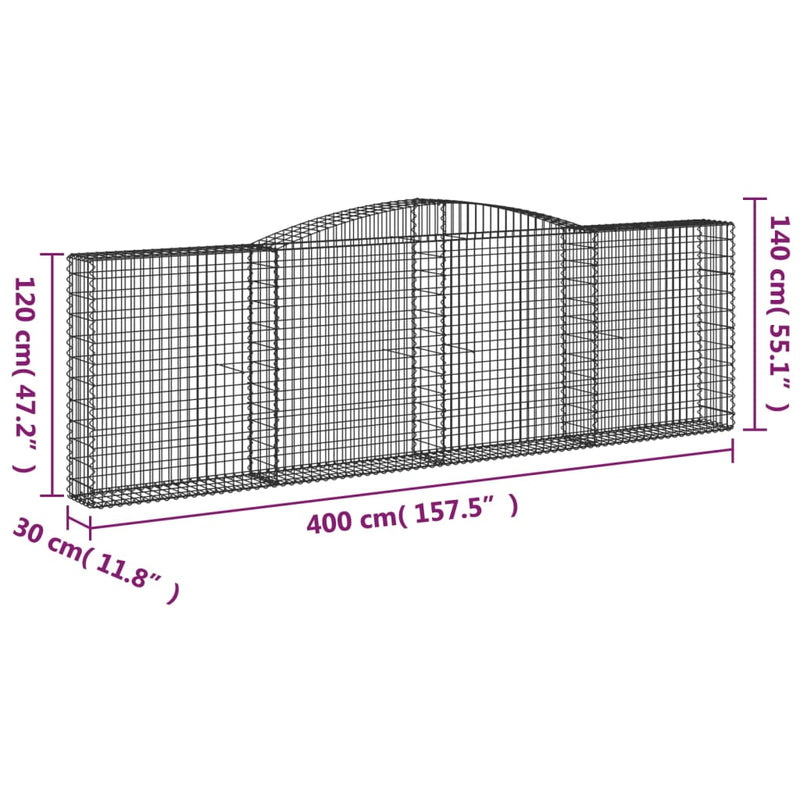 vidaXL 8 db íves horganyzott vas gabion kosár 400x30x120/140 cm