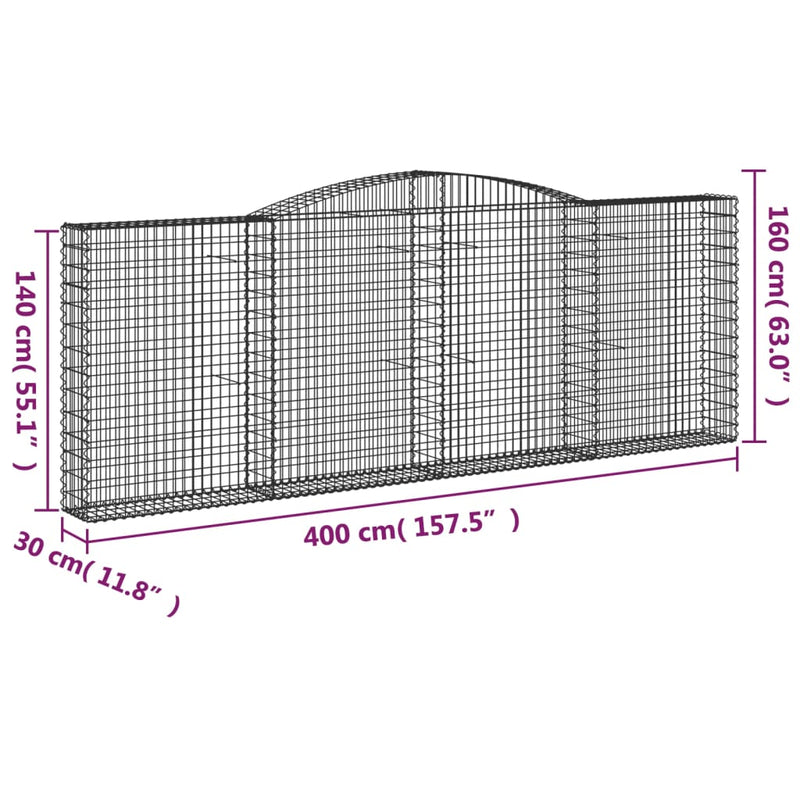 vidaXL 2 db íves horganyzott vas gabion kosár 400x30x140/160 cm