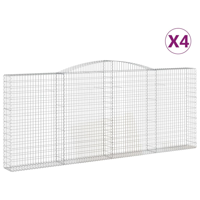 vidaXL 4 db íves horganyzott vas gabion kosár 400x30x160/180 cm