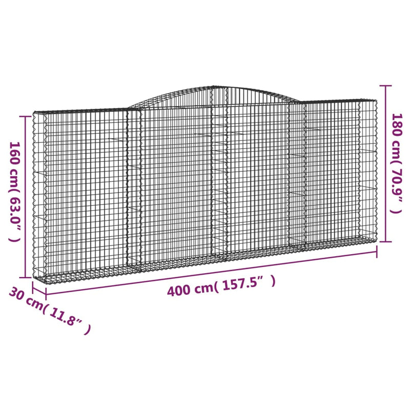 vidaXL 4 db íves horganyzott vas gabion kosár 400x30x160/180 cm