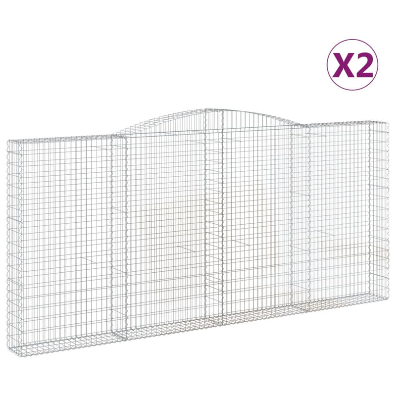 vidaXL 2 db íves horganyzott vas gabion kosár 400x30x180/200 cm