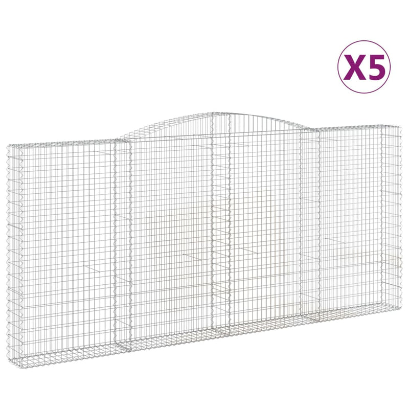 vidaXL 5 db íves horganyzott vas gabion kosár 400x30x180/200 cm