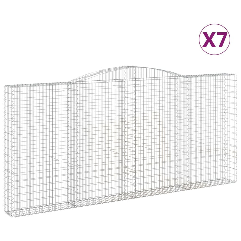 vidaXL 7 db íves horganyzott vas gabion kosár 400x30x180/200 cm