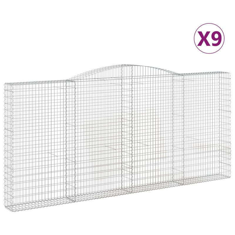 vidaXL 9 db íves horganyzott vas gabion kosár 400x30x180/200 cm