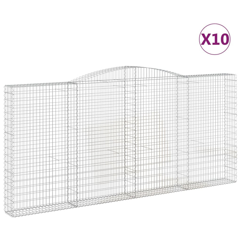 vidaXL 10 db íves horganyzott vas gabion kosár 400x30x180/200 cm