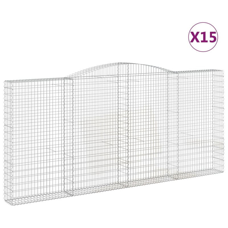 vidaXL 15 db íves horganyzott vas gabion kosár 400x30x180/200 cm
