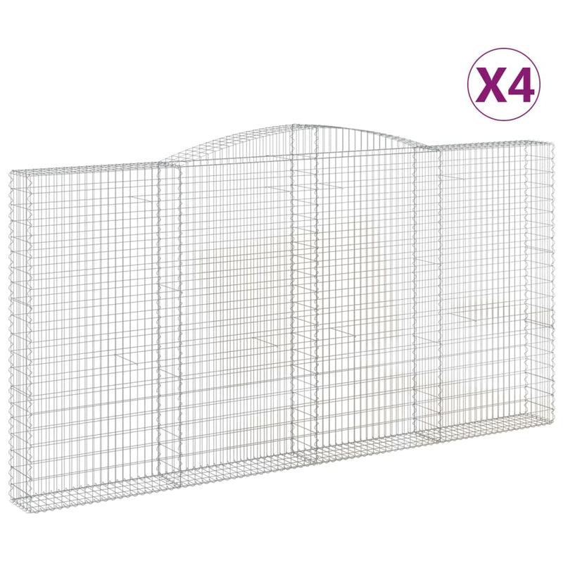 vidaXL 4 db íves horganyzott vas gabion kosár 400x30x200/220 cm