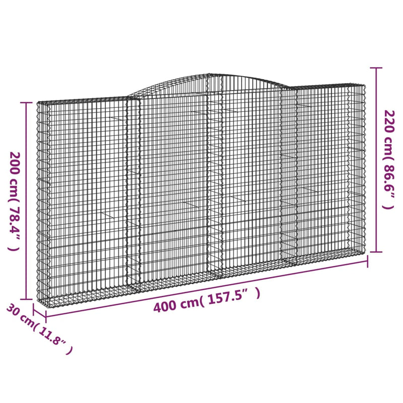 vidaXL 10 db íves horganyzott vas gabion kosár 400x30x200/220 cm