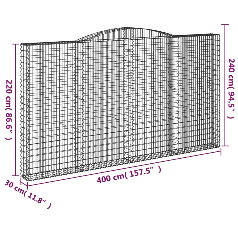 vidaXL 7 db íves horganyzott vas gabion kosár 400x30x220/240 cm