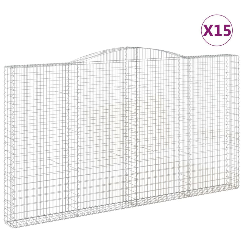vidaXL 15 db íves horganyzott vas gabion kosár 400x30x220/240 cm