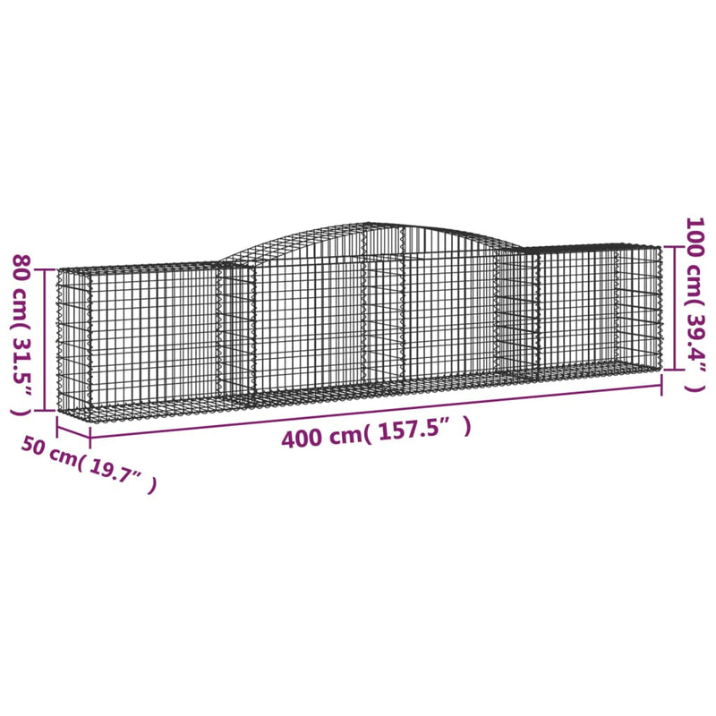 vidaXL 20 db íves horganyzott vas gabion kosár 400x50x80/100 cm