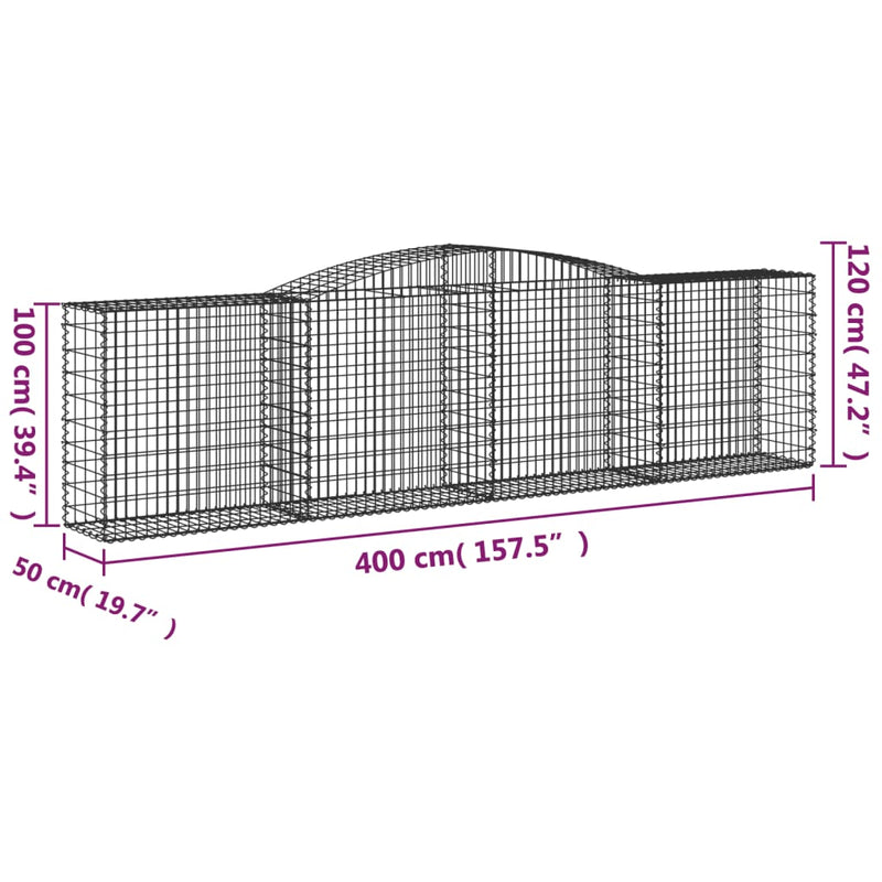 vidaXL 4 db íves horganyzott vas gabion kosár 400x50x100/120 cm