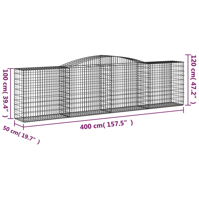 vidaXL 20 db íves horganyzott vas gabion kosár 400x50x100/120 cm