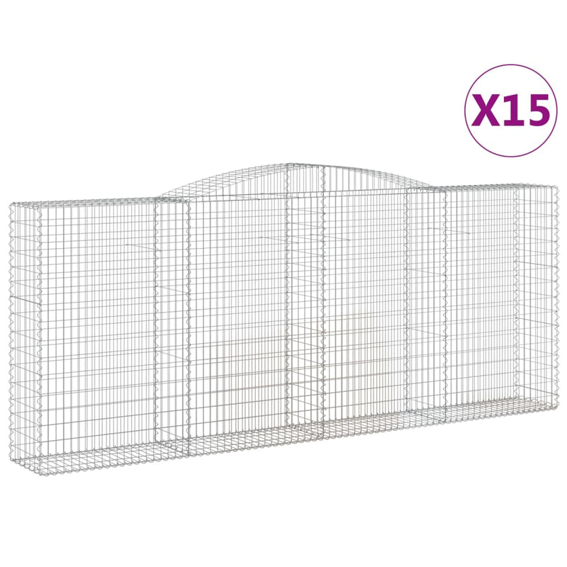 vidaXL 15 db íves horganyzott vas gabion kosár 400 x 50 x 160/180 cm