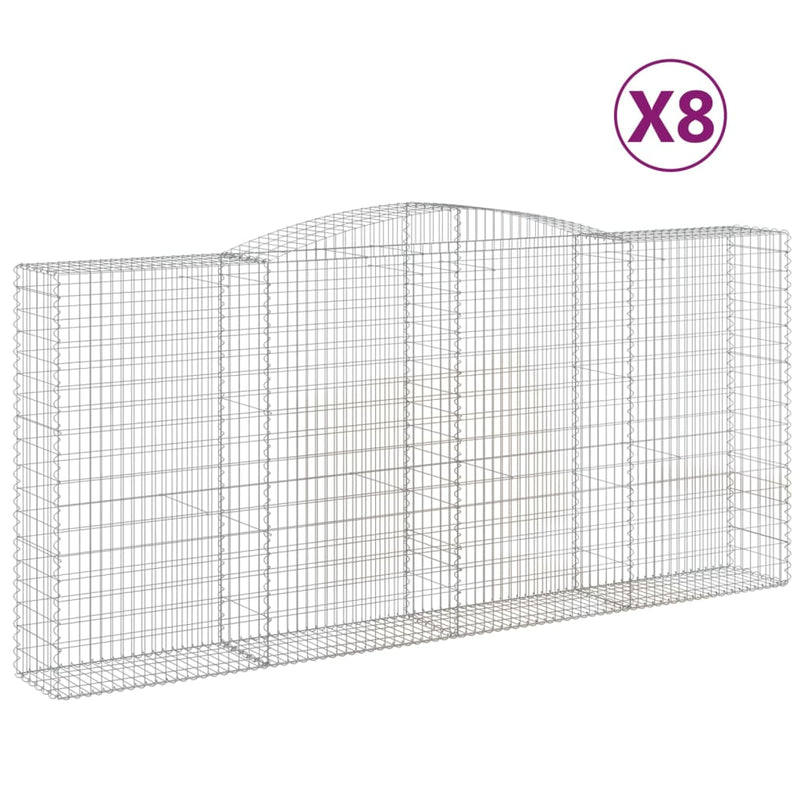 vidaXL 8 db íves horganyzott vas gabion kosár 400x50x180/200 cm