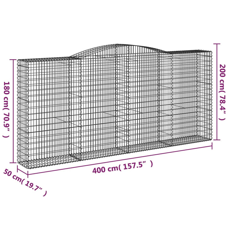 vidaXL 8 db íves horganyzott vas gabion kosár 400x50x180/200 cm