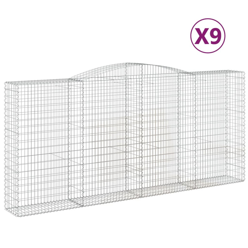 vidaXL 9 db íves horganyzott vas gabion kosár 400x50x180/200 cm