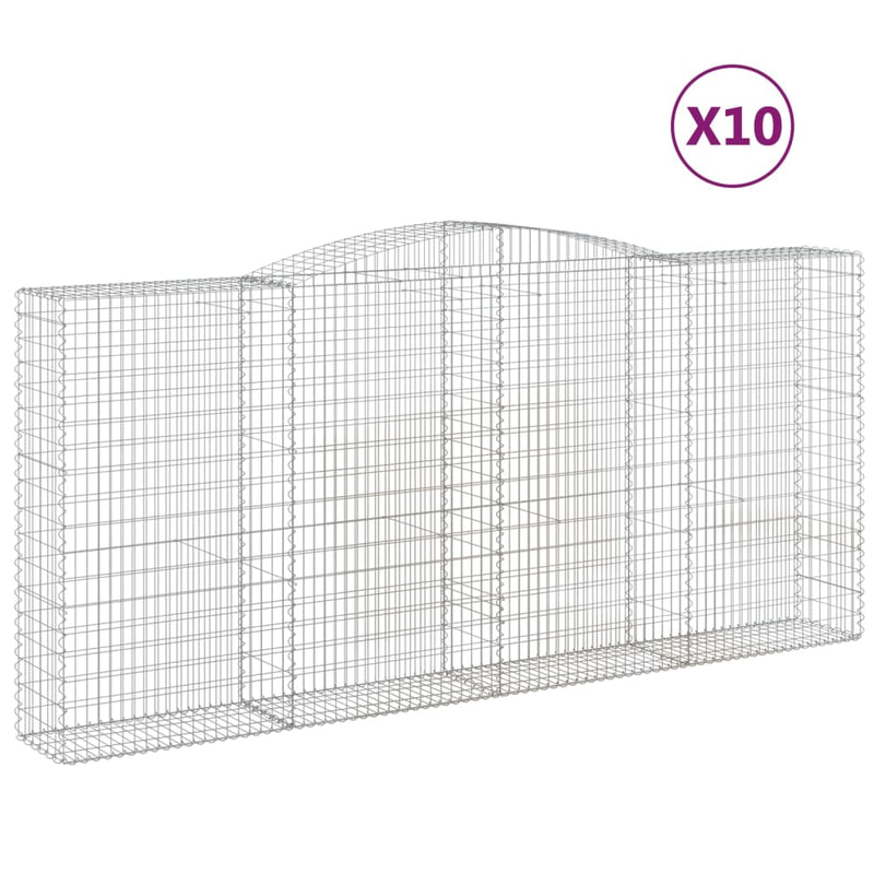 vidaXL 10 db íves horganyzott vas gabion kosár 400x50x180/200 cm