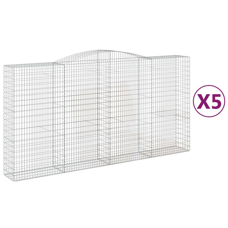 vidaXL 5 db íves horganyzott vas gabion kosár 400x50x200/220 cm