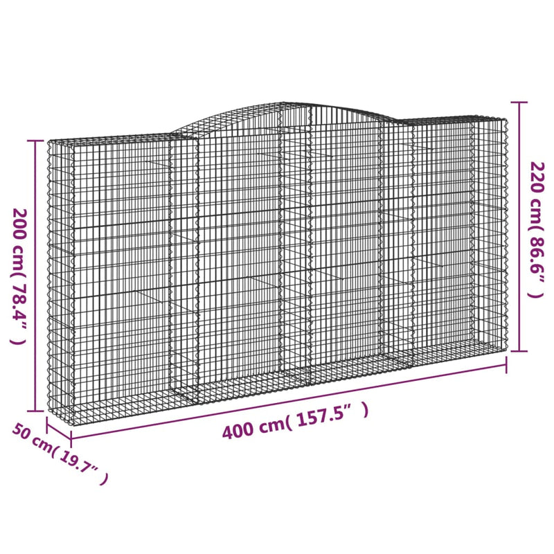 vidaXL 7 db íves horganyzott vas gabion kosár 400x50x200/220 cm