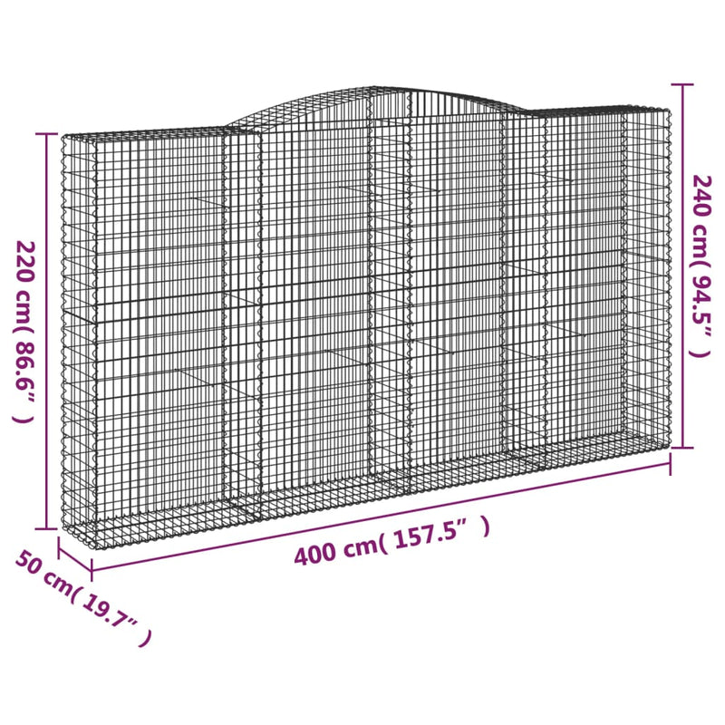 vidaXL 4 db íves horganyzott vas gabion kosár 400x50x220/240 cm