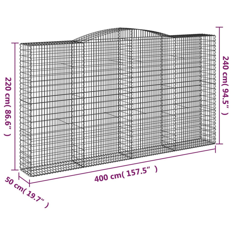 vidaXL 7 db íves horganyzott vas gabion kosár 400x50x220/240 cm