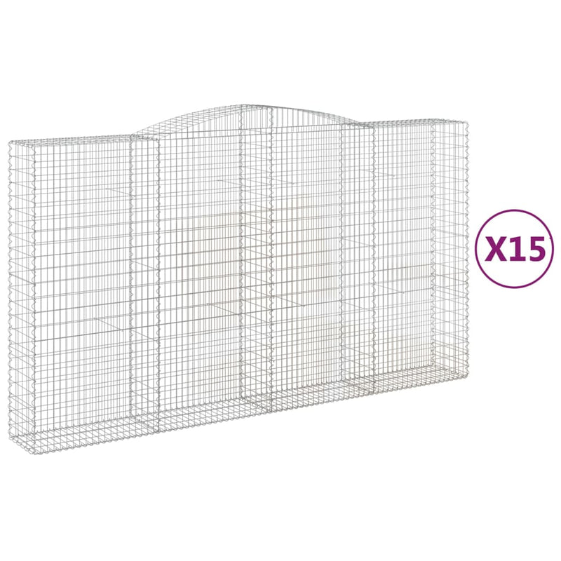 vidaXL 15 db íves horganyzott vas gabion kosár 400x50x220/240 cm