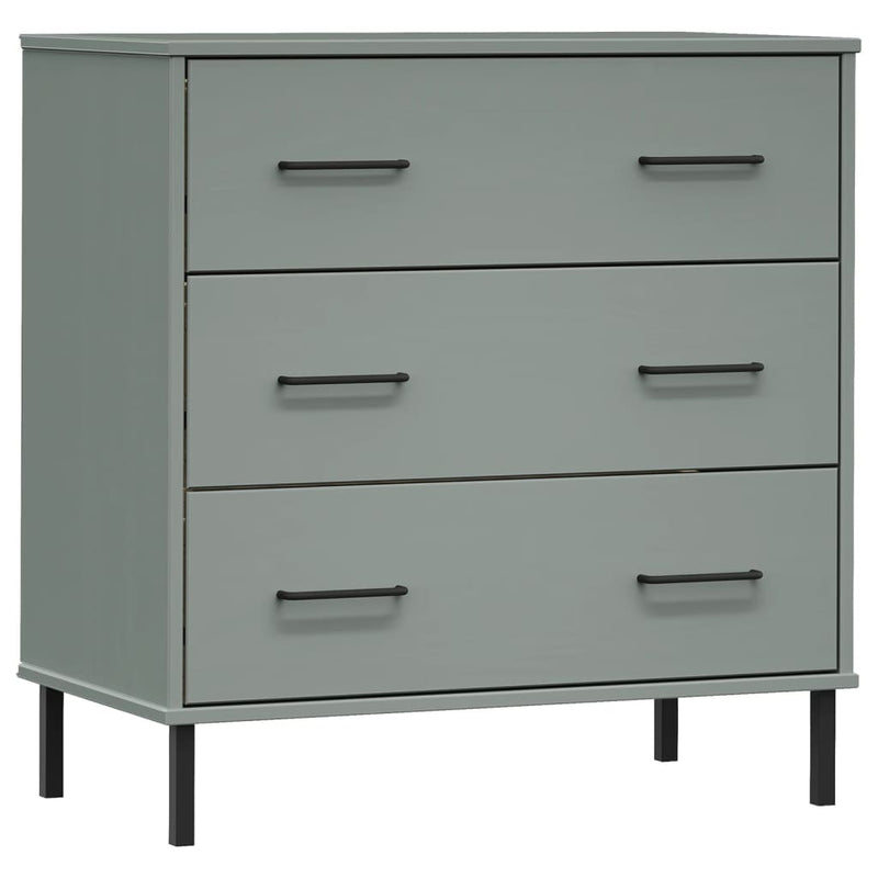 vidaXL OSLO szürke tömör fa tálalószekrény 3 fiókkal 77 x 40 x 79,5 cm