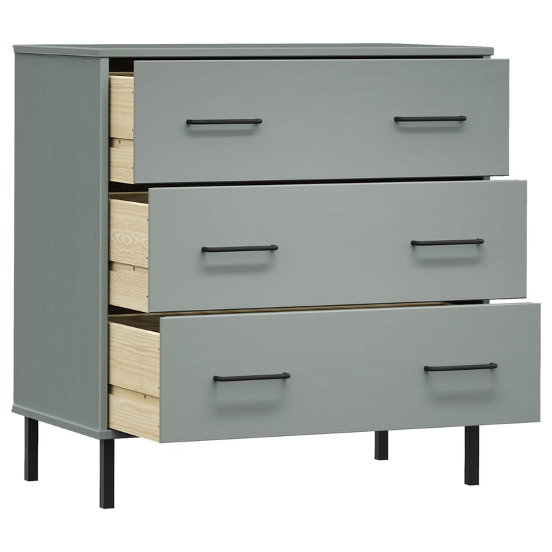 vidaXL OSLO szürke tömör fa tálalószekrény 3 fiókkal 77 x 40 x 79,5 cm
