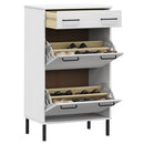 vidaXL OSLO fehér tömör fenyőfa cipőszekrény fém lábakkal