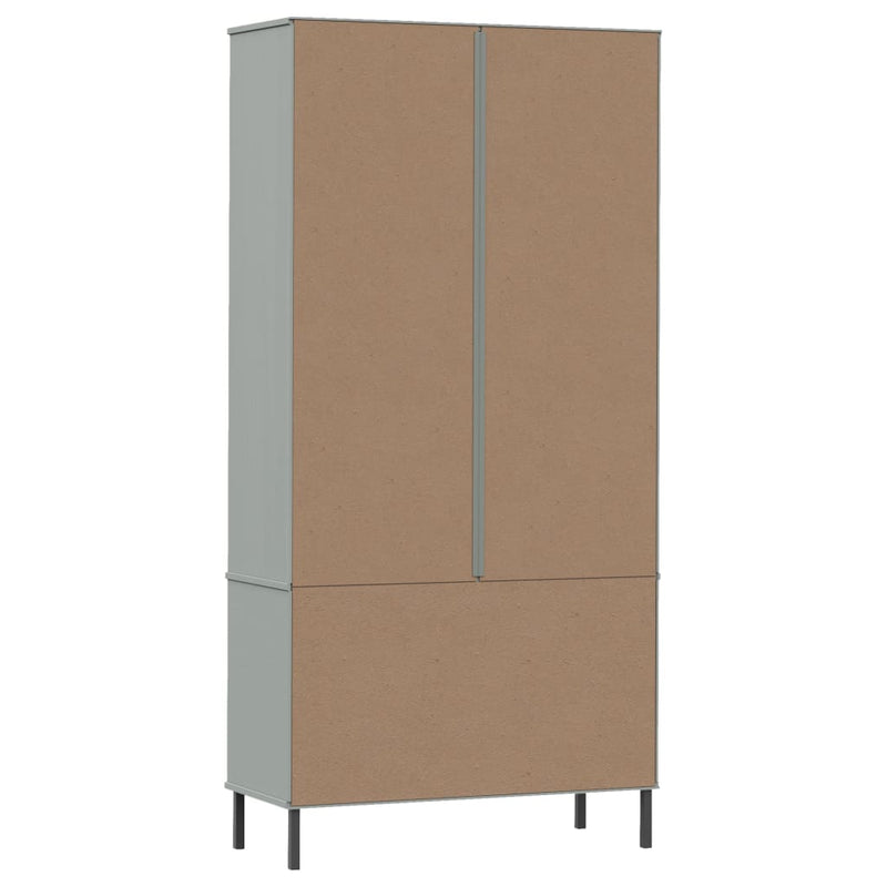 vidaXL OSLO szürke tömör fa könyvszekrény fém lábakkal 85x35x172,5 cm