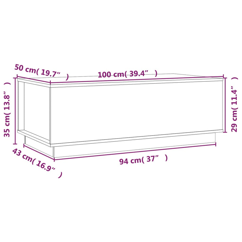 vidaXL fehér tömör fenyőfa dohányzóasztal 100x50x35 cm