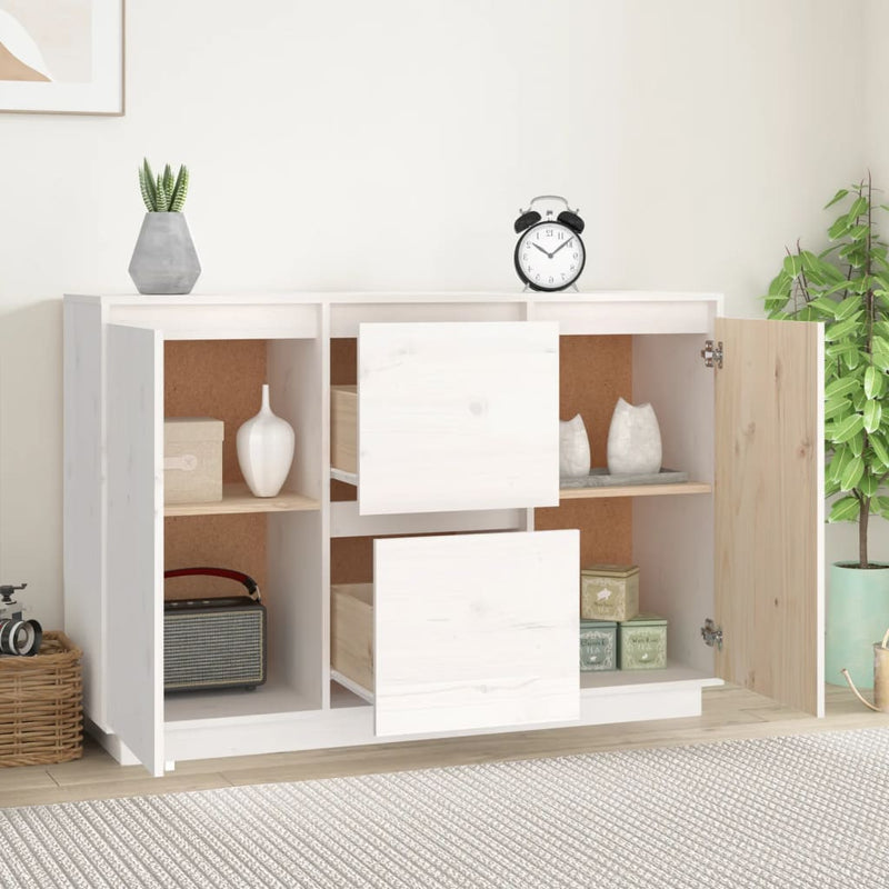 vidaXL fehér tömör fenyőfa tálalószekrény 111 x 34 x 75 cm